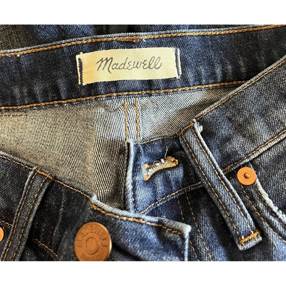 Madewell The High Rise Slim Boyjean Size 24 Blue Split Front Raw Hem - Picture 6 of 7